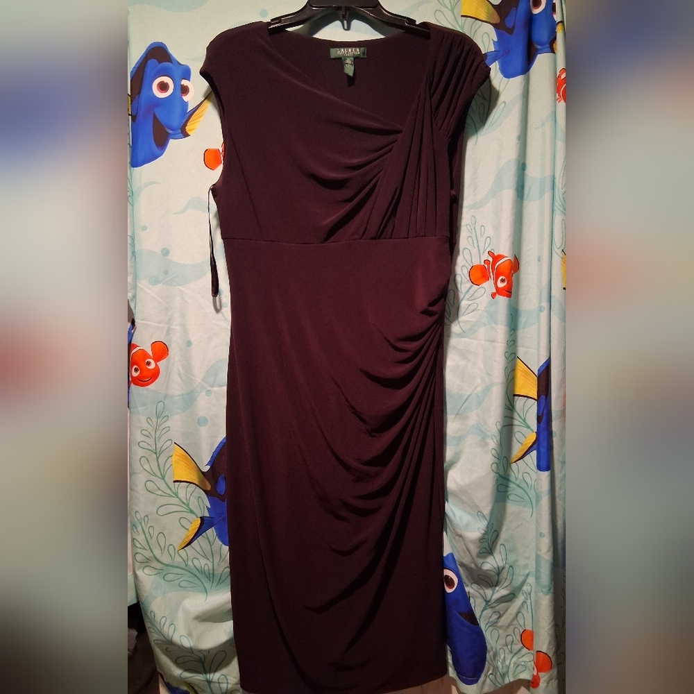 Lauren Ralph Lauren One-Shoulder Draped Dress - Burgundy